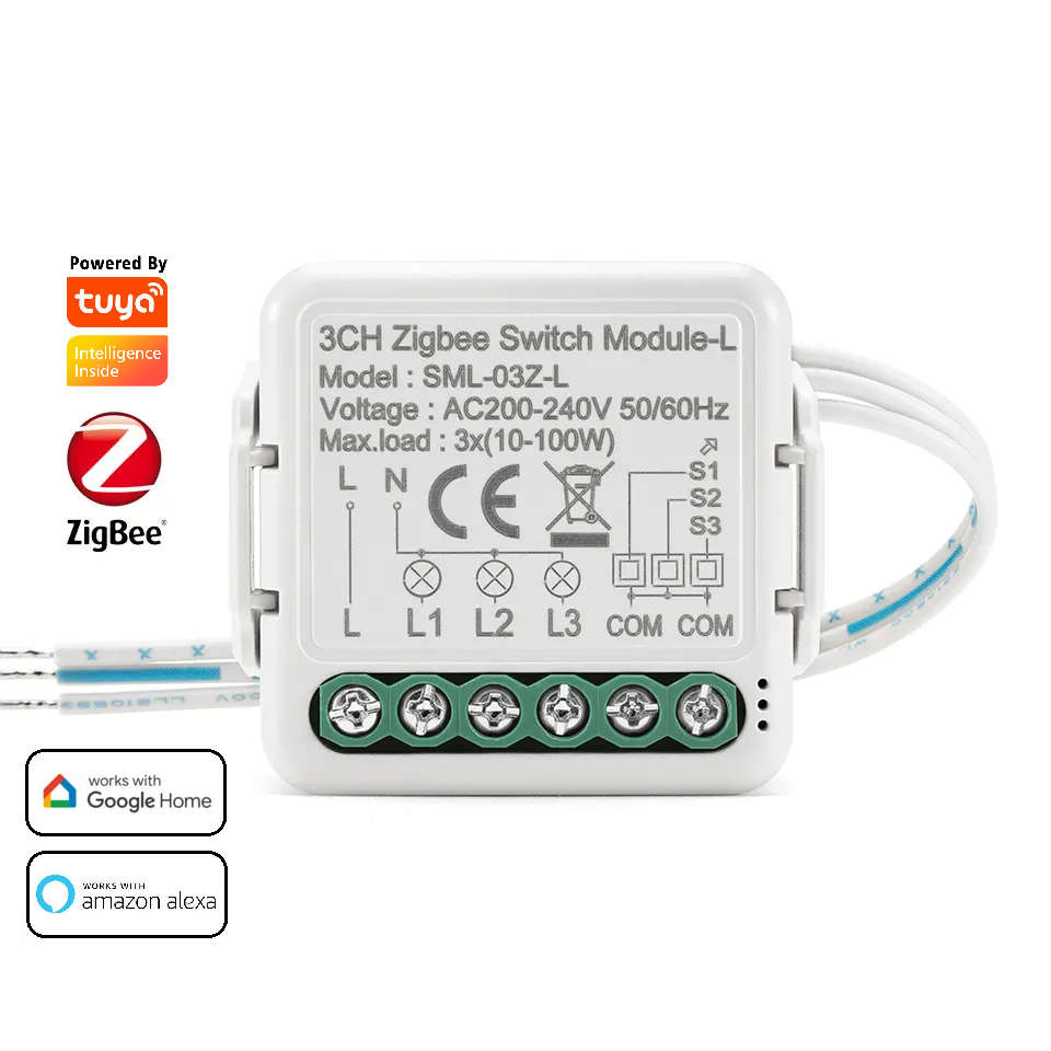 Smart Life Tuya Zigbee 3CH 10-100W LED Light No Neutral Mini Switch