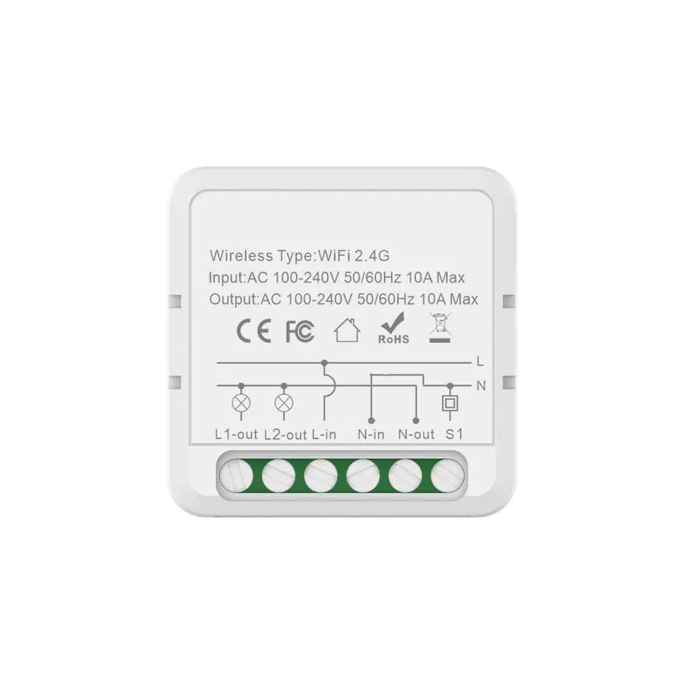 Smart Life Tuya WIFI 2CH 10A 2200W Appliance / 100W LED Light Mini Switch