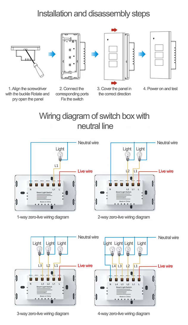 Smart Life Tuya WIFI 2CH LED Light Button Switch | Live & Neutral / Live & No Neutral Wire | White