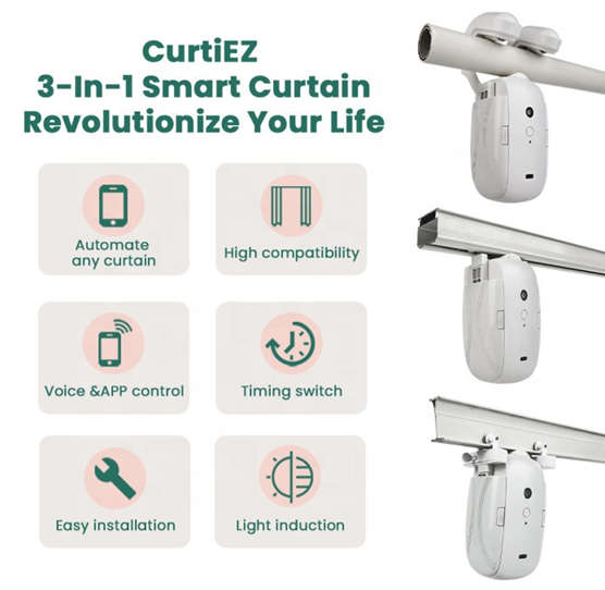 Smart Life Tuya Zigbee Curtain Robot Motor for Roman Pole T-Rail U-Rail w/ Remote (Double Opening)