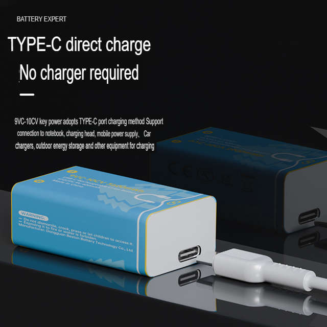 BESTON 9V USB-C Rechargeable Lithium-ion Battery | 9V | 400mAh | 2 Pack