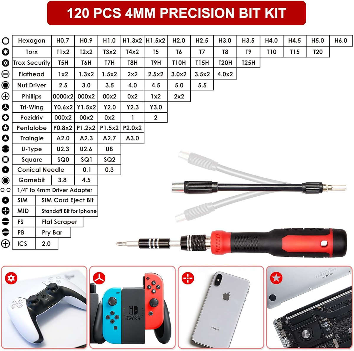191 in 1 Precision Screwdriver Set w/ 164 Magnetic Bits Tool Kit w/ Carry Case | Red
