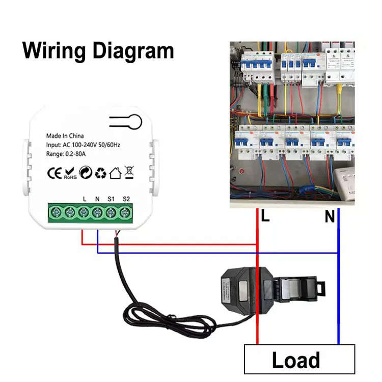 Smart Life Tuya Zigbee 1CH Mini Power Energy Monitor Clamp Meter 240V 80A Single phase