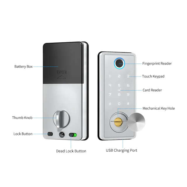Smart Life Tuya WIFI Access Control Fingerprint Keypad Card Door Lock T1 (Silver)