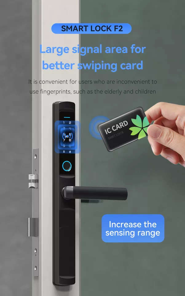 Smart Life Tuya Zigbee Door Handle Fingerprint Keypad Card Lock | F2 | Waterproof | Silver