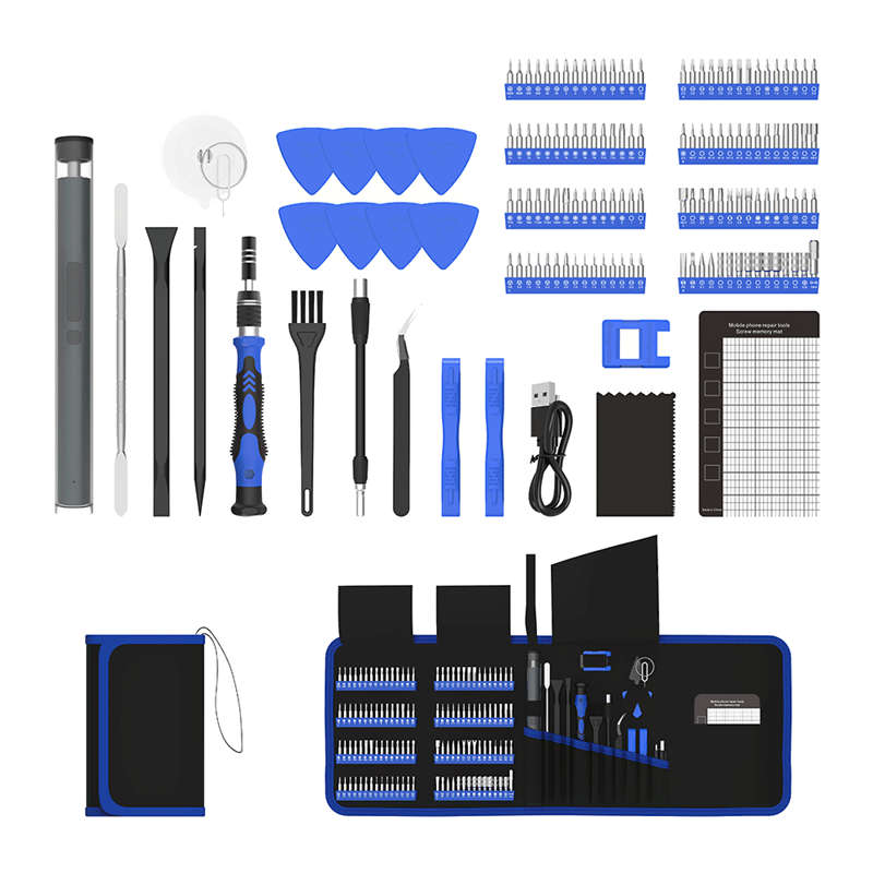 144 in 1 Precision Electric Screwdriver Set w/ 120 Magnetic Bits Tool Kit w/ Carry Case | Blue