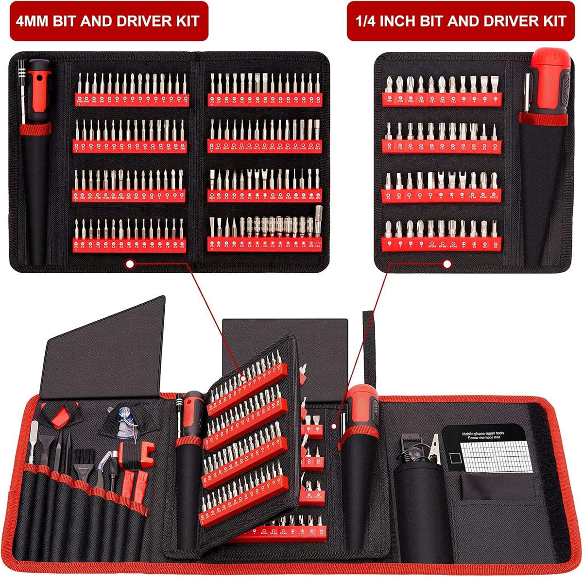 191 in 1 Precision Screwdriver Set w/ 164 Magnetic Bits Tool Kit w/ Carry Case | Red