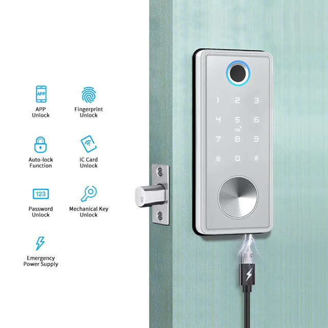 Smart Life Tuya WIFI Access Control Fingerprint Keypad Card Door Lock T1 (Silver)