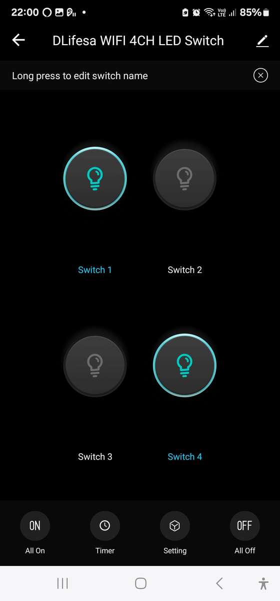 Smart Life Tuya WIFI 4CH LED Light Switch | Live & Neutral / Live & No Neutral Wire | Black