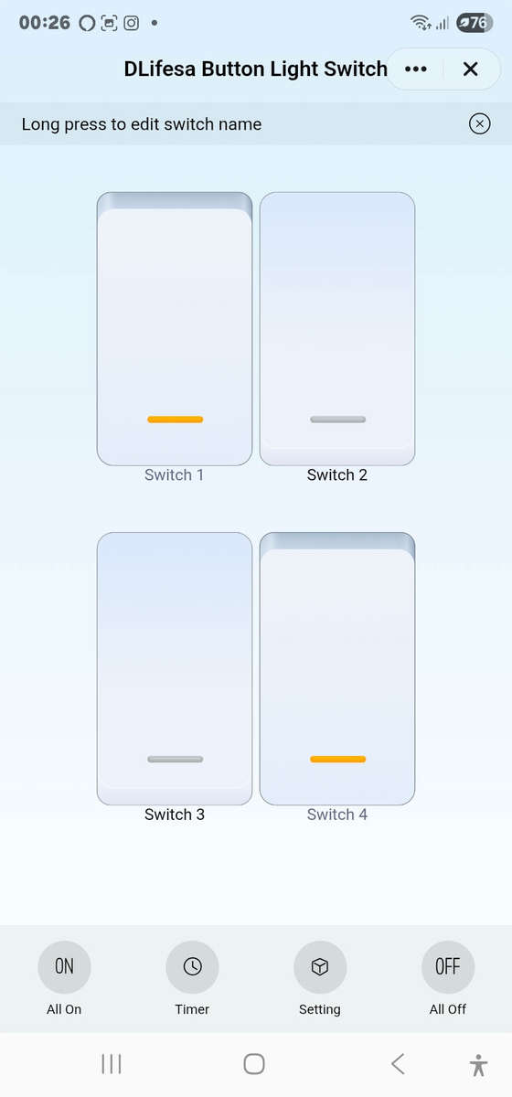 Smart Life Tuya WIFI 4CH LED Light Button Switch | Live & Neutral / Live & No Neutral Wire | Black