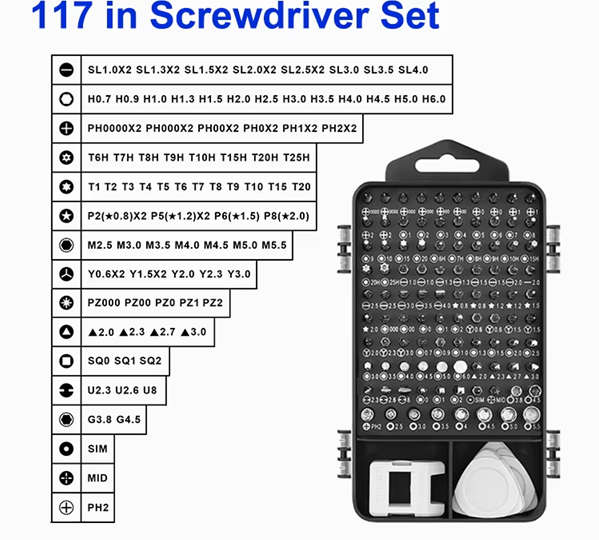 117 in 1 Precision Screwdriver Set w/ 98 Magnetic Bits Tool Kit w/ Carry Case | Grey