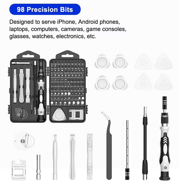 117 in 1 Precision Screwdriver Set w/ 98 Magnetic Bits Tool Kit w/ Carry Case | Grey