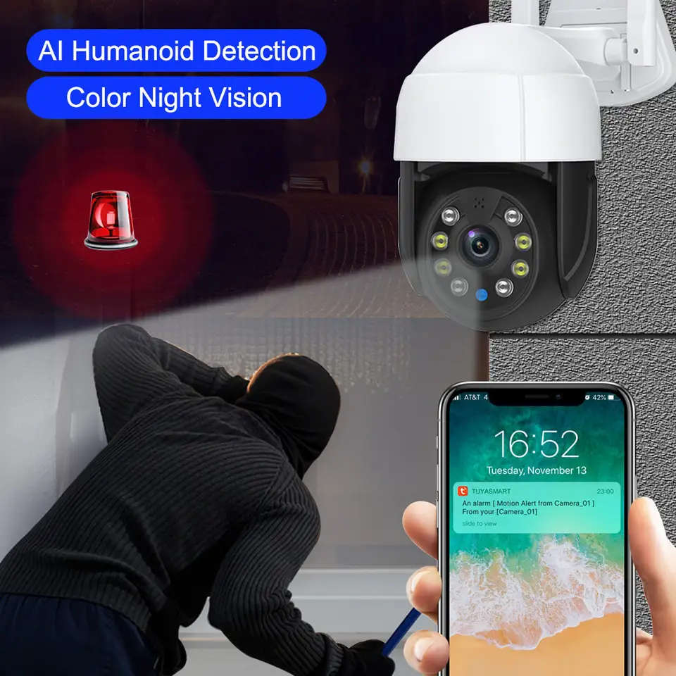 Smart Life Tuya WIFI Waterproof Outdoor 5MP HD PTZ CCTV Camera w/ 2 way audio