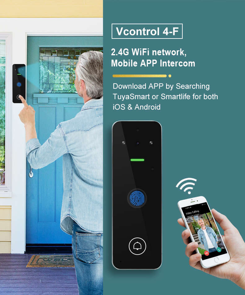 Smart Life Tuya WIFI Waterproof 12V Video Doorbell Access Control Fingerprint Card Door Gate VC4F