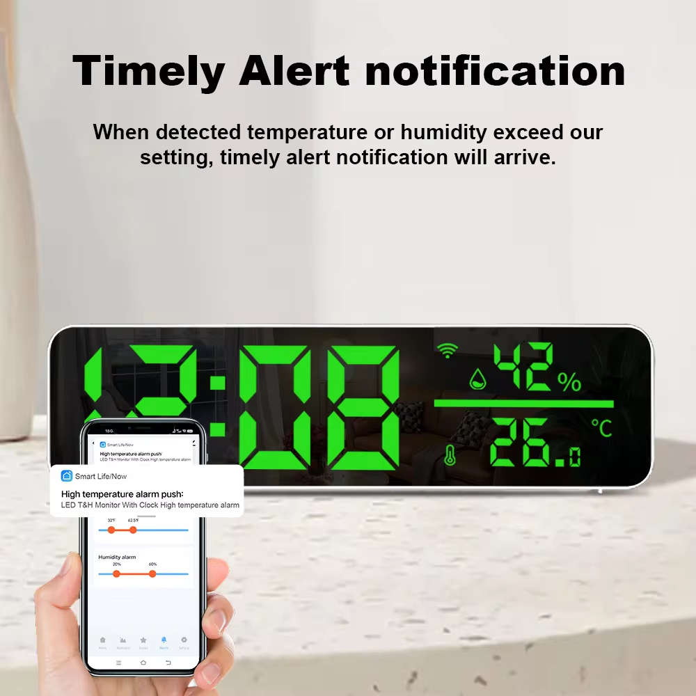 Smart Life Tuya WIFI Alarm Clock Time LED Display w/ Temperature & Humidity Sensor | 5V