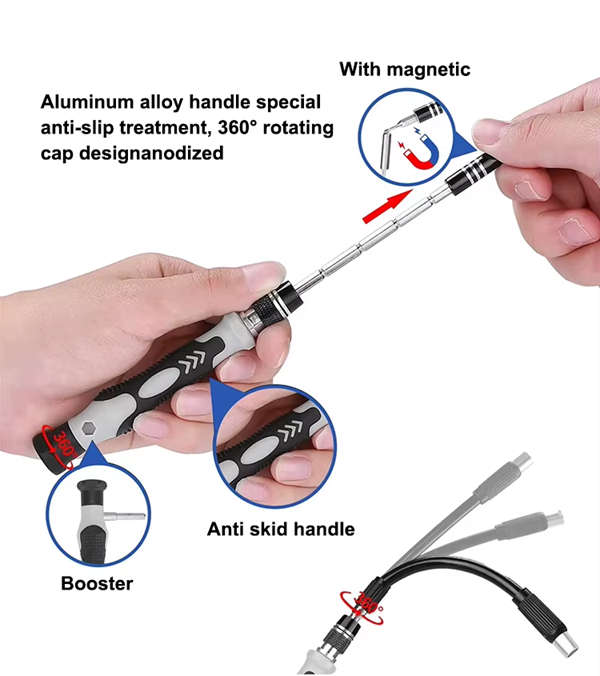 117 in 1 Precision Screwdriver Set w/ 98 Magnetic Bits Tool Kit w/ Carry Case | Grey
