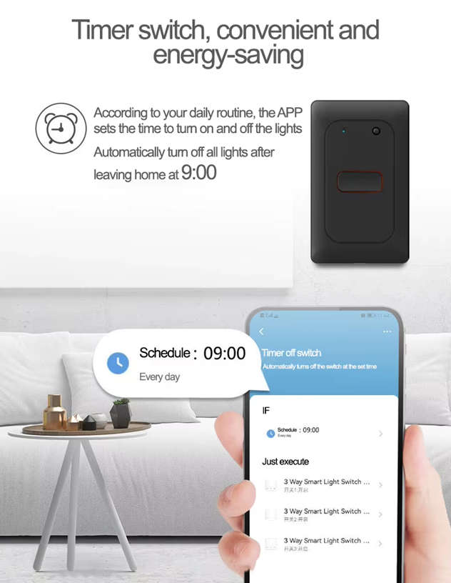 Smart Life Tuya WIFI 3CH LED Light Button Switch | Live & Neutral / Live & No Neutral Wire | Black