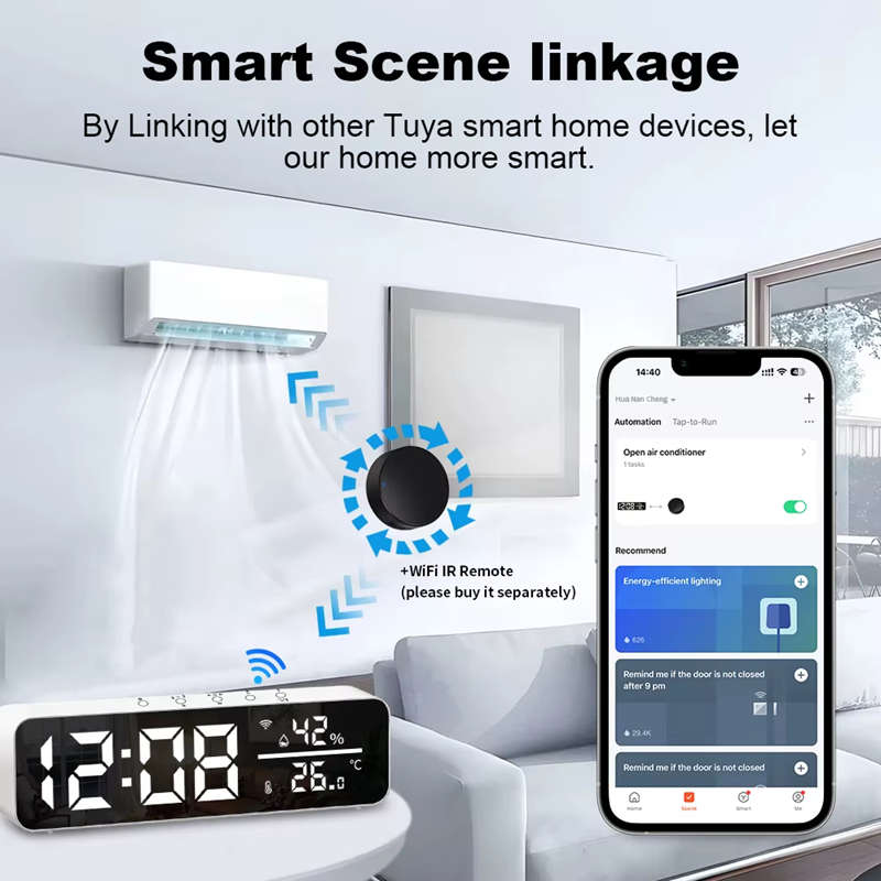 Smart Life Tuya WIFI Alarm Clock Time LED Display w/ Temperature & Humidity Sensor | 5V | White