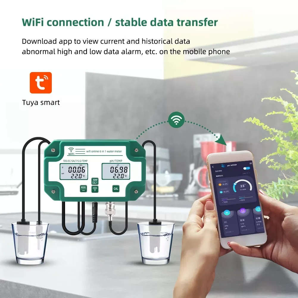 Smart Life Tuya WIFI Water Quality Detector 6 in 1 TDS/EC/PH/Salinity/S.G/Temperature Tester