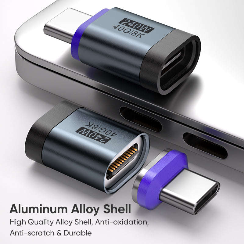 USB-C to USB-C Magnetic Adaptor | USB4 40Gbps 8K | 240W 48V 5A | Data Transfer Fast Charging