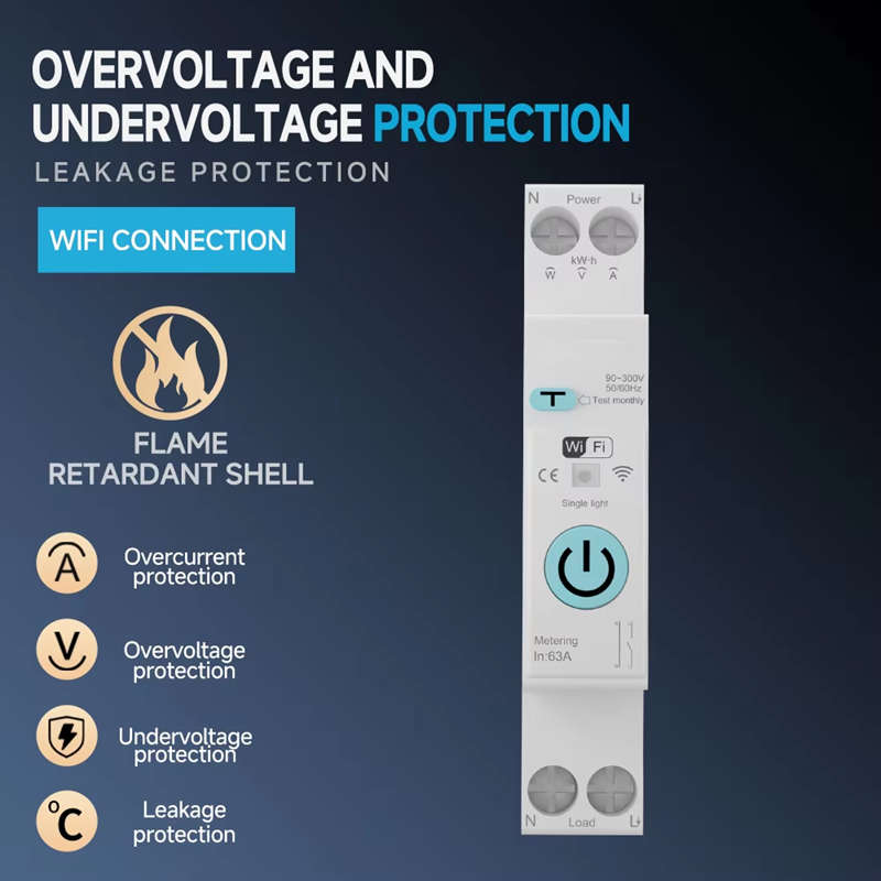 Smart Life Tuya WIFI 1P w/ Neutral & Leakage | 240V 63A 13800W 13.8KW w/ Power Monitor