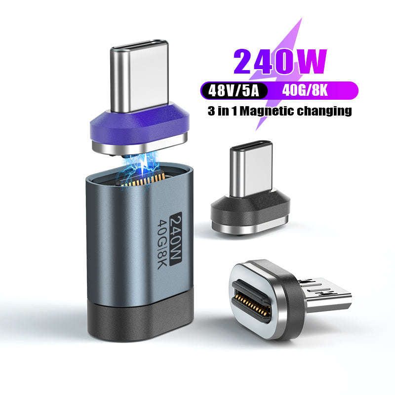 USB-C to USB-C Magnetic Adaptor | USB4 40Gbps 8K | 240W 48V 5A | Data Transfer Fast Charging