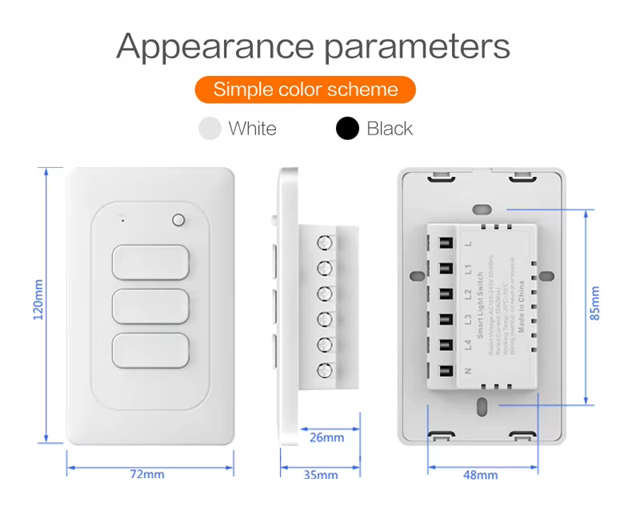 Smart Life Tuya WIFI 3CH LED Light Button Switch | Live & Neutral / Live & No Neutral Wire | Black