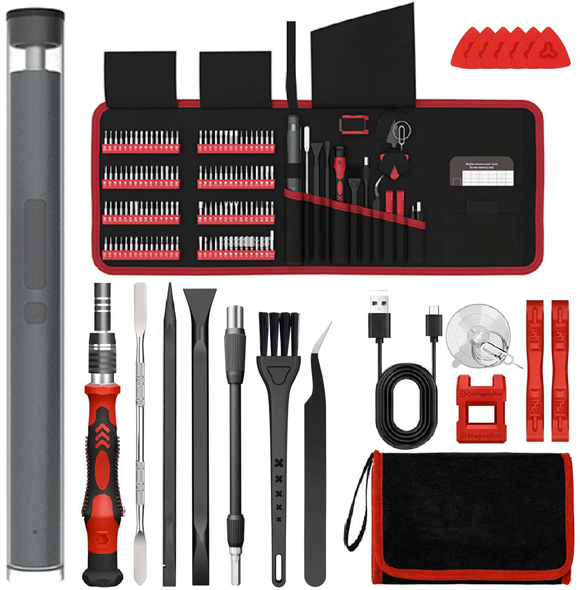 144 in 1 Precision Electric Screwdriver Set w/ 120 Magnetic Bits Tool Kit w/ Carry Case | Red