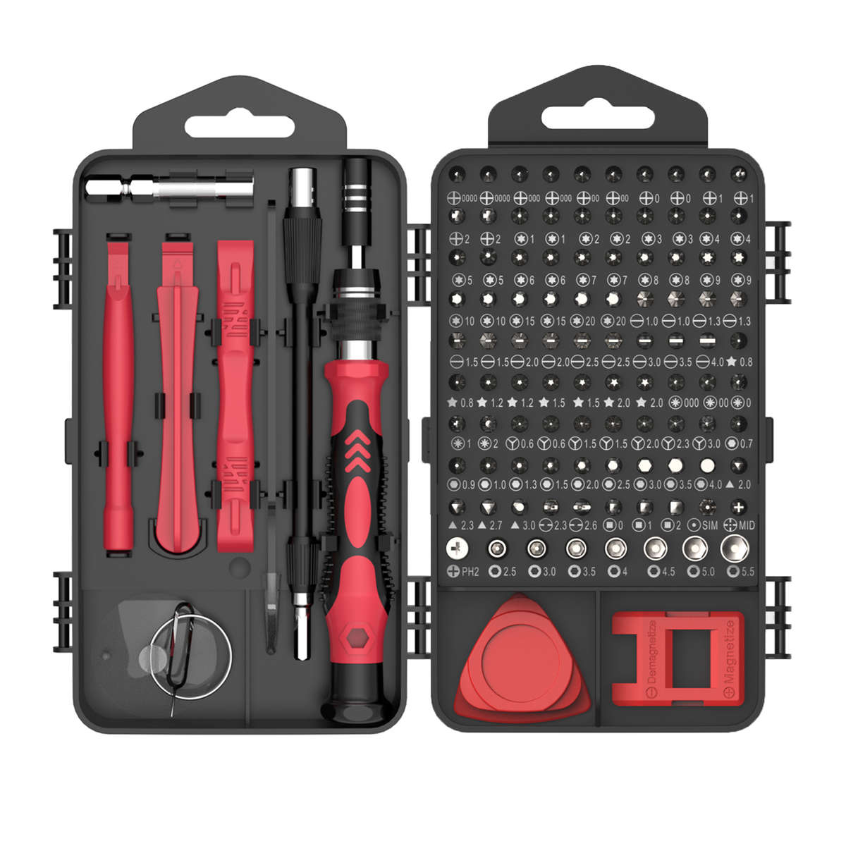 117 in 1 Precision Screwdriver Set w/ 98 Magnetic Bits Tool Kit w/ Carry Case | Red