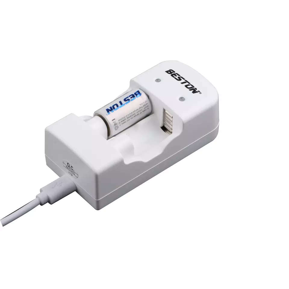 BESTON CR2 Rechargeable Lithium Battery | 15270 | 3V | 300mAh | 2 Pack with Battery Charger