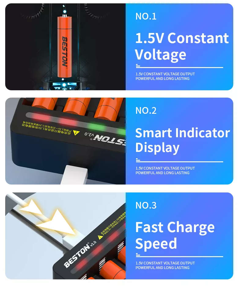 BESTON AAA Rechargeable Lithium Battery | 10380 | 1.5V | 800mAh | 4 Pack