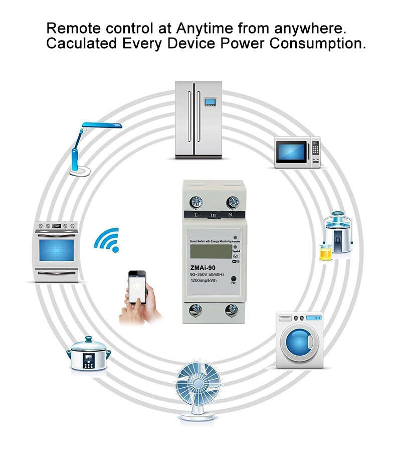Smart Life Tuya WIFI 60A 240V Switch with Power Consumption Energy Monitoring Prepaid Meter