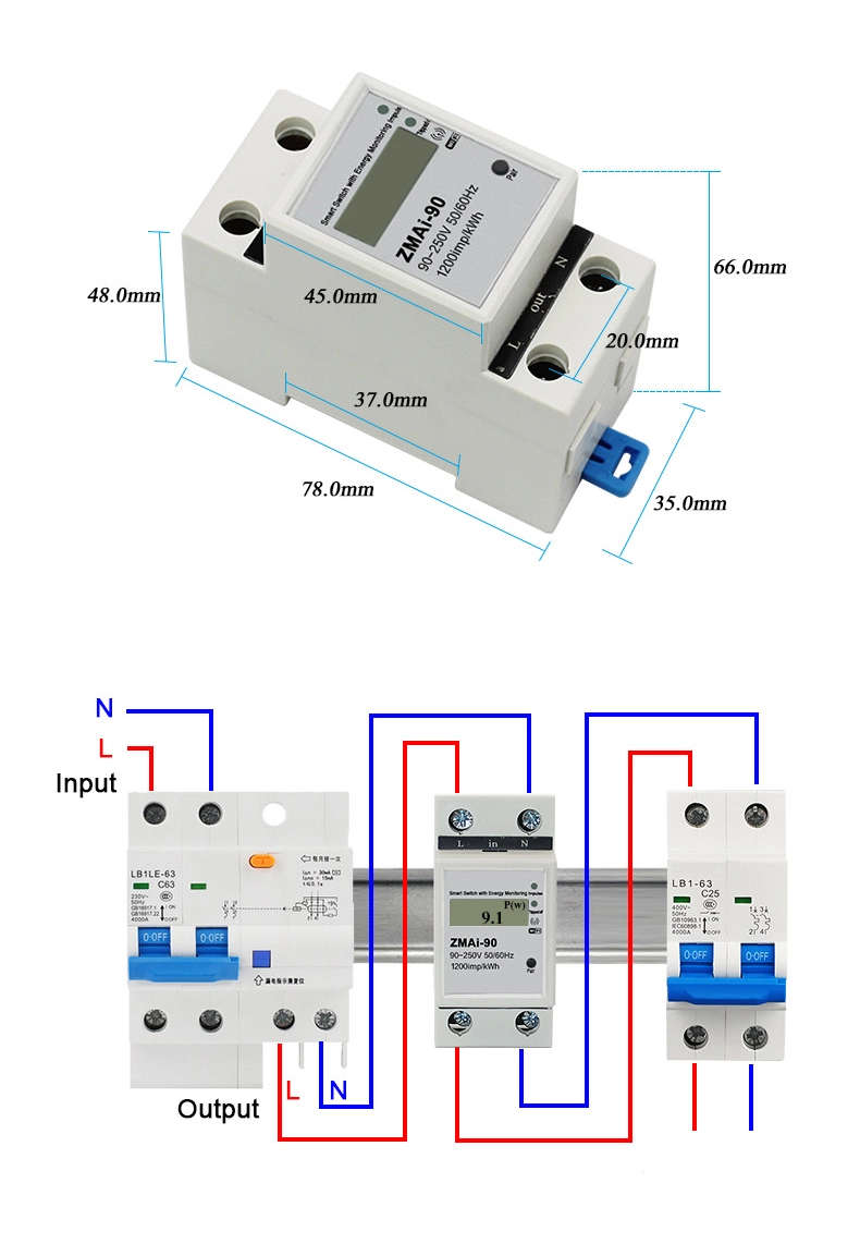 Smart Life Tuya WIFI 60A 240V Switch with Power Consumption Energy Monitoring Prepaid Meter