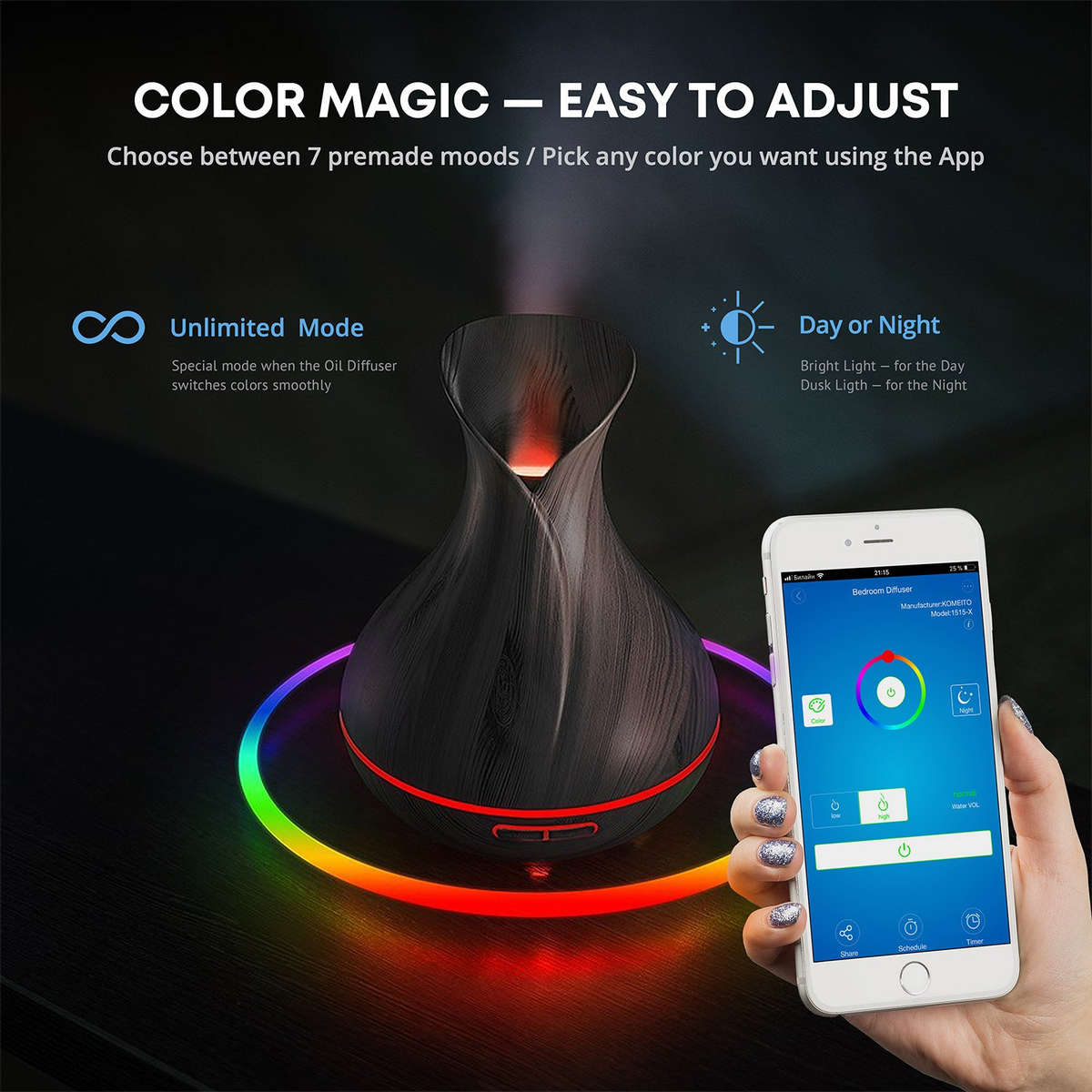 WIFI Control Smart Life Tuya Essential Oil Aromatherapy Ultrasonic Air Diffuser Humidifier (Dark ...