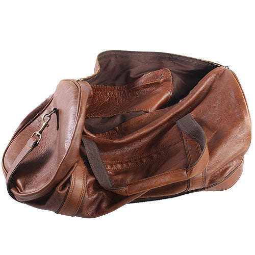 Leather Round Polo Travel Duffel - Brown