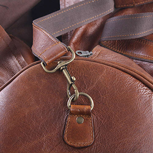 Leather Round Polo Travel Duffel - Brown