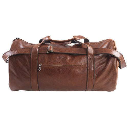 Leather Round Polo Travel Duffel - Brown