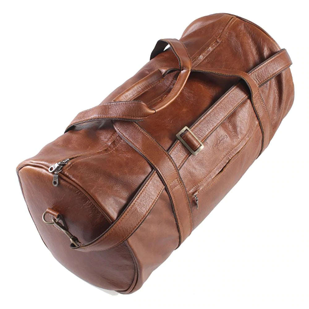 Leather Round Polo Travel Duffel - Brown