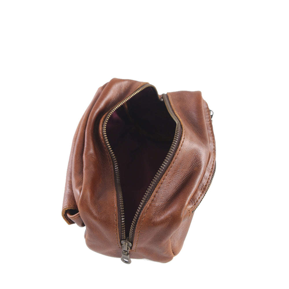 Leather Toiletry and Cosmetics Bag - Pecan