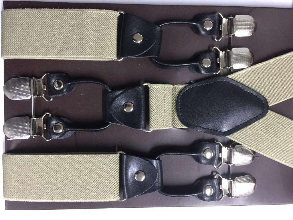 6 Clips Metal Y-Back Suspenders - Beige
