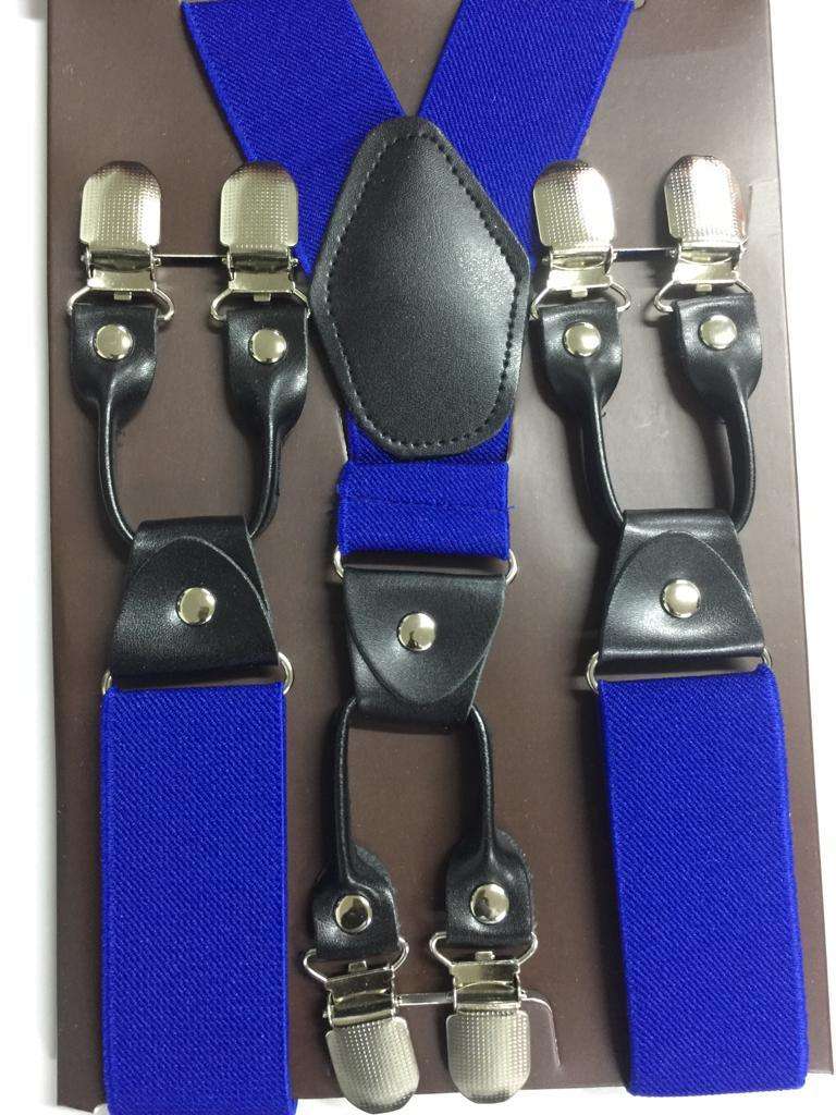 6 Clips Metal Y-Back Suspenders - Blue