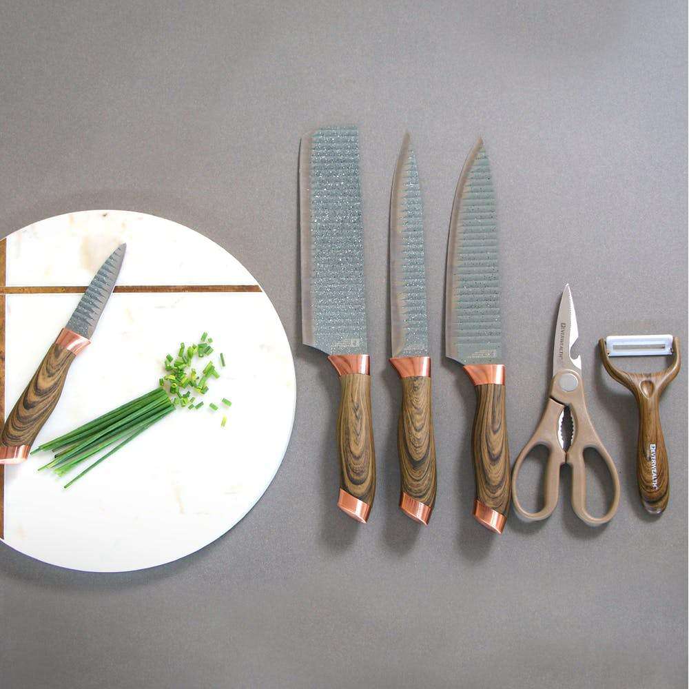 6 Piece Knife Set with Wooden Finish