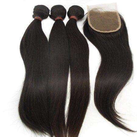 Peruvian 10A Straight Hair 3 Bundles with Closure - 8''
