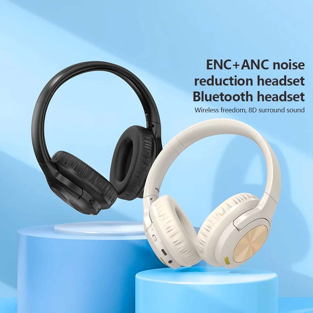 Wireless Headset ( BL 51 ) ANC+ENC Noise Canceling Bluetooth v5.3 High Quality Headphone - BIEGE