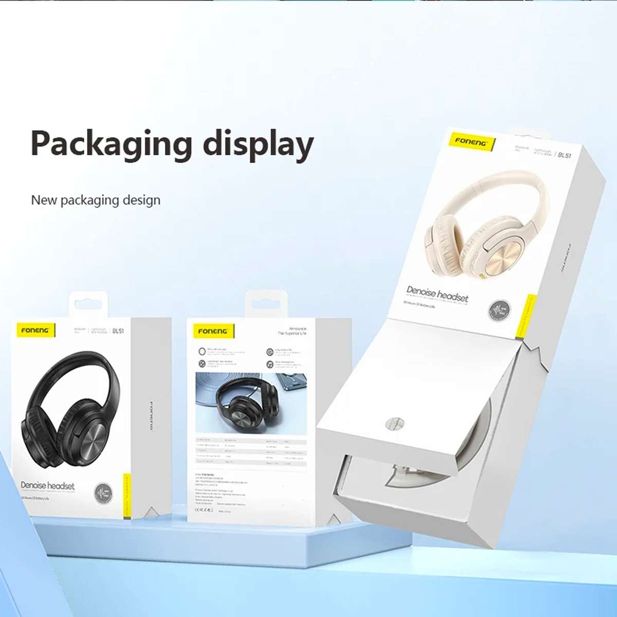 Wireless Headset ( BL 51 ) ANC+ENC Noise Canceling Bluetooth v5.3 High Quality Headphone - BIEGE