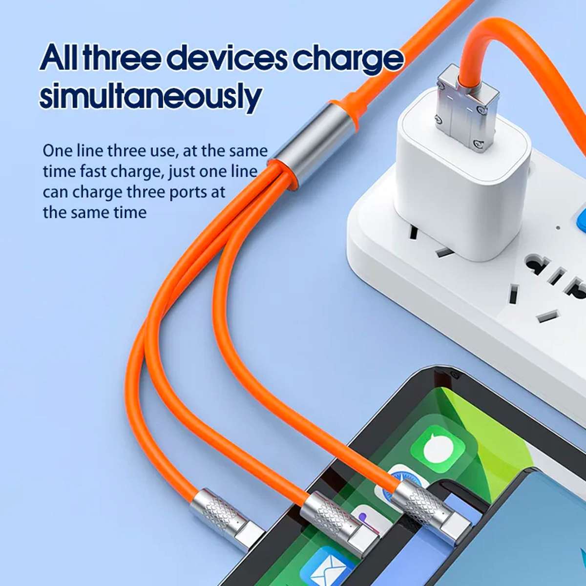 Retractable Fast Charging Cable 1.2m 100W 6A 3-in-1 Durable - Black