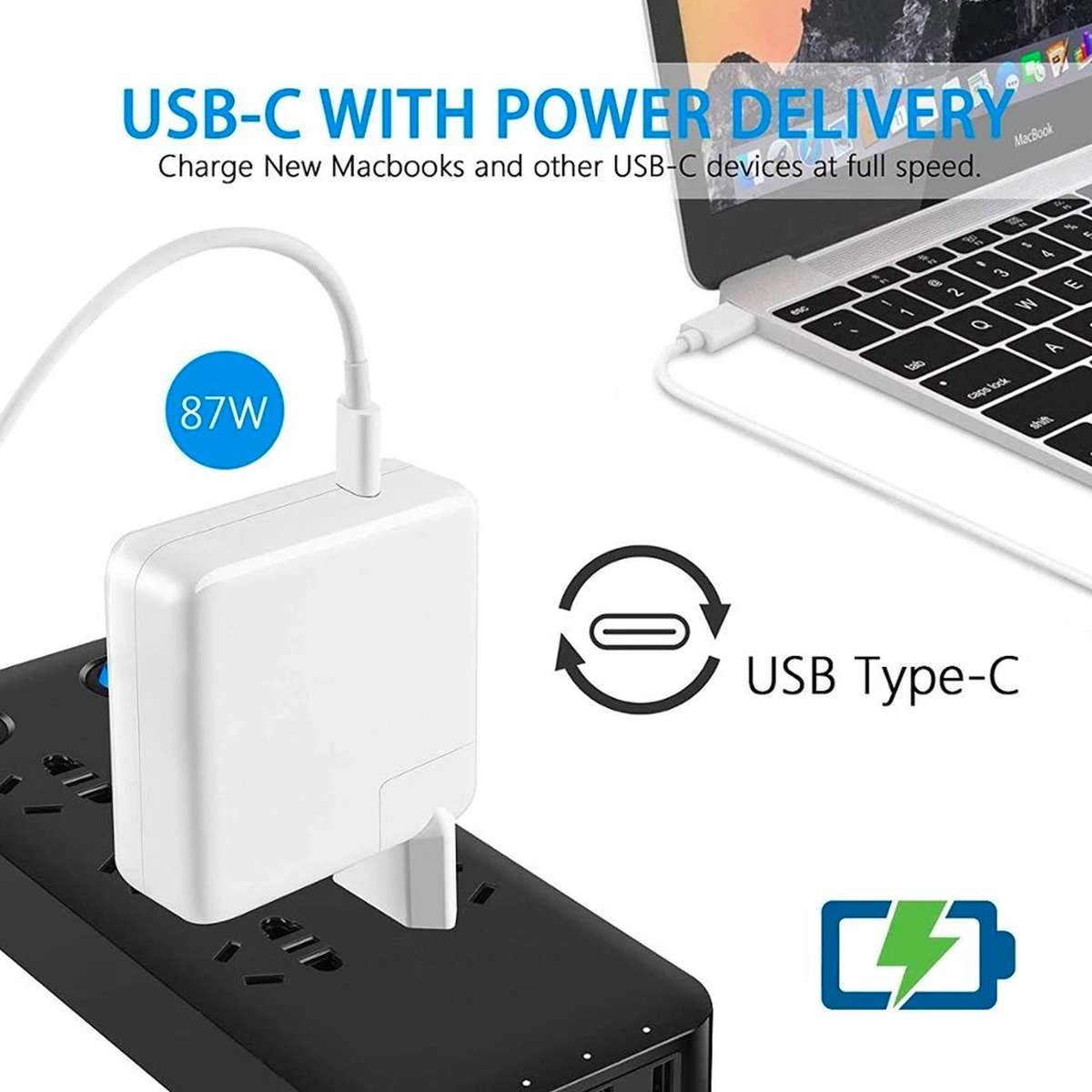 High-Power 87W MacBook Charger with Type-C Cable: Fast and Reliable Charging Solution