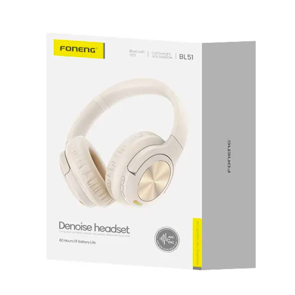 Wireless Headset ( BL 51 ) ANC+ENC Noise Canceling Bluetooth v5.3 High Quality Headphone - BIEGE