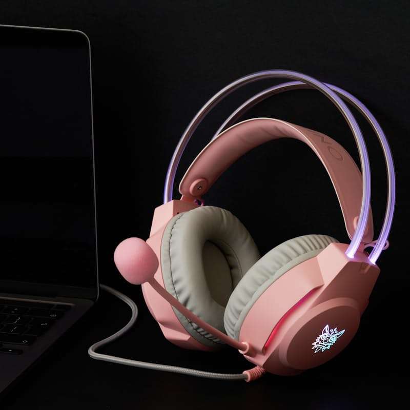 ONIKUMA X26 E-sports Gaming Headset with RGB Lighting Noise Reduction Wired Headphone - Pink
