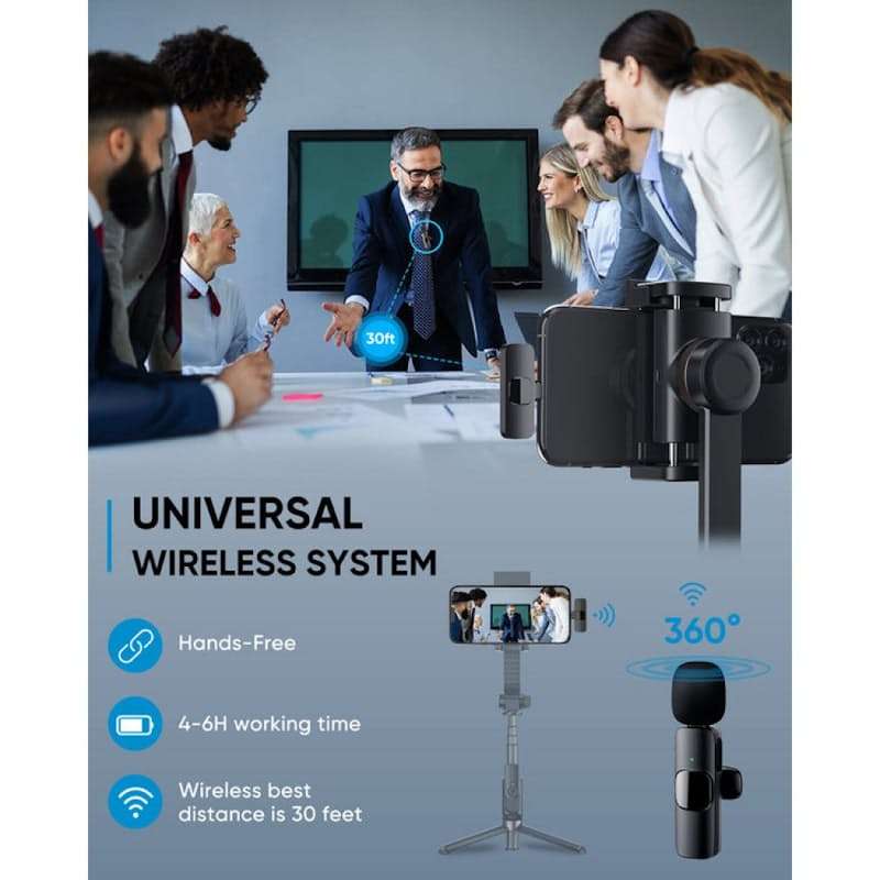 Wireless Lavalier Microphone K9 - Type-C Mic Wireless Plug and Play - Black